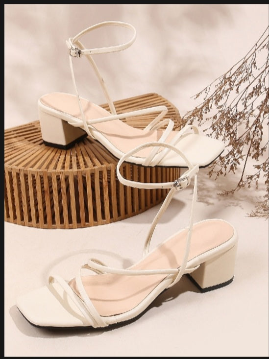 Trendy Block Heel Sandals for Girls – Stylish Strappy Party Shoes – Beige & Purple