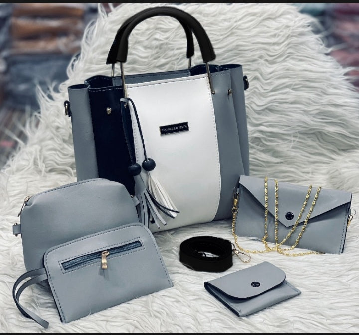 Synthetic Leather 5-piece set with makeup pouch, wallet, and long belt