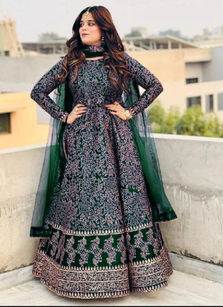 Katan Silk fancy Block Printed Three pieces For Girls