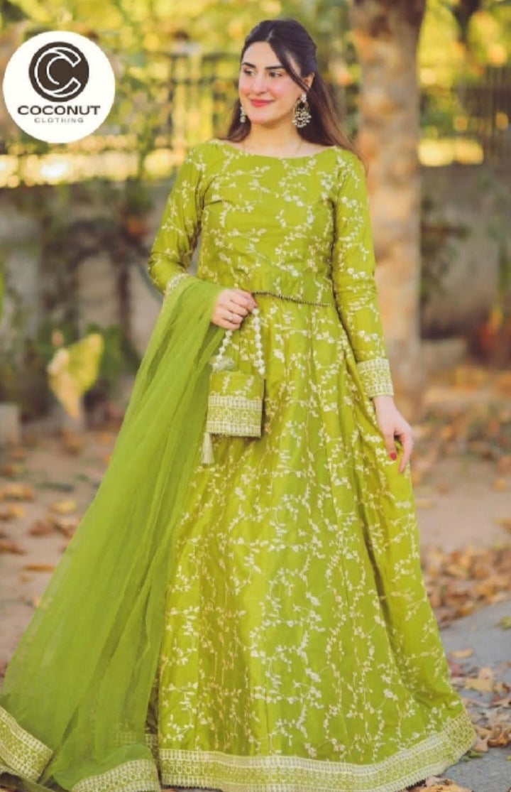 Fancy Shamooz Silk Lehenga Embroidery Four Pieces For Girls
