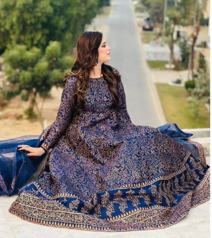 Katan Silk fancy Block Printed Three pieces For Girls