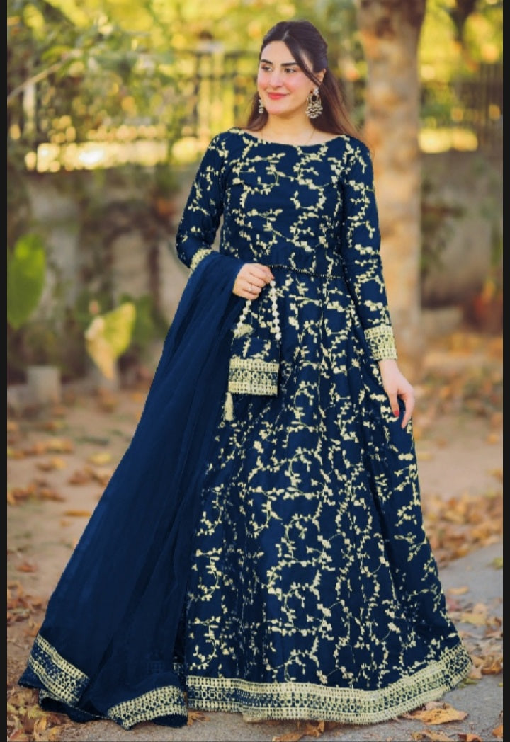Fancy Shamooz Silk Lehenga Embroidery Four Pieces For Girls