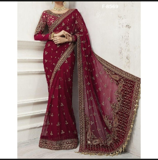 Maria B red saree